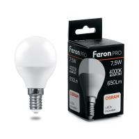 Лампа светодиодная Feron.PRO LB-1407 Шарик E14 7.5W 175-265V 4000K 38072