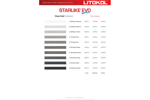 Затирка эпоксидная Litokol Starlike EVO S.120 свинцово-серый 2,5 кг L0485160003