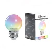 Лампа светодиодная Feron LB-371 Шар прозрачный E27 3W 230V RGB плавная смена цвета 38133