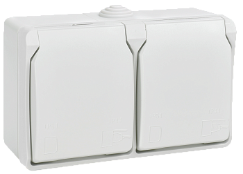 FORS Розетка 2-местная с заземлением для открытой установки 16А IP54 РСб22-3-ФБ белый