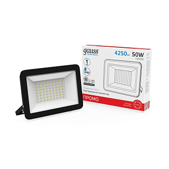 Gauss Прожектор Elementary 50W 4500lm 6500К 200-240V IP65 PROMO черный LED