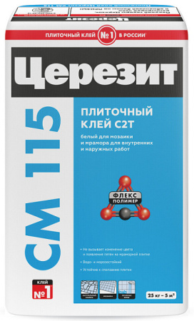 Клей для мозаики и мрамора Церезит CM 115 Белый (класс C2T) 25 кг