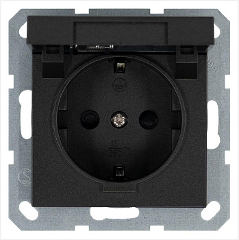 Розетка 1-м Shuko 16А IP20 с заземл. защ. шторки с крышкой механизм антрацит Jasmart G5505B