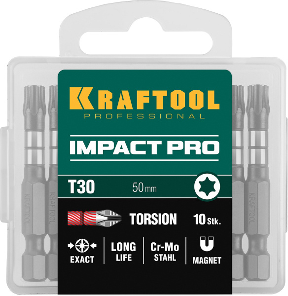 KRAFTOOL Impact Pro TX 30, 50 мм, 10 шт, Ударные биты (26195-30-50-S10)