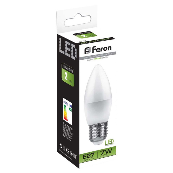 Лампа светодиодная Feron LB-97 Свеча E27 7W 175-265V 4000K