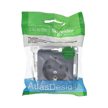 Systeme Electric AtlasDesign Грифель Розетка с/з со шторками, 16А, механизм