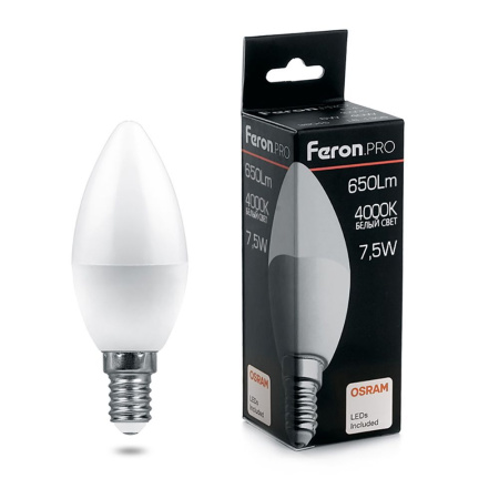 Лампа светодиодная Feron.PRO LB-1307 Свеча E14 7.5W 4000K