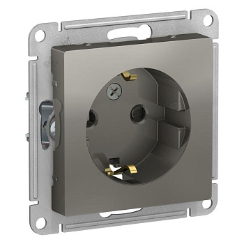 Systeme Electric AtlasDesign Сталь Розетка с/з со шторками, 16А, механизм