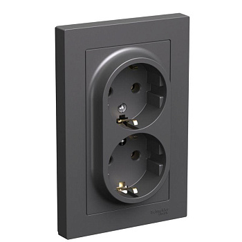Systeme Electric AtlasDesign Базальт Розетка двойная с/з, 16А, в сборе