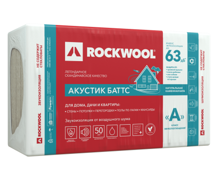 Звукоизоляция Rockwool Акустик Баттс 1000х600х50 мм (6м2=0,3м3)