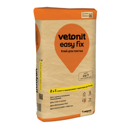 Клей для плитки и керамогранита Weber.Vetonit Easy Fix (класс C0T) 25 кг