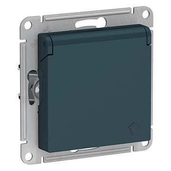 Systeme Electric AtlasDesign Изумруд Розетка с/з, со шторками, с крышкой, 16А, механизм
