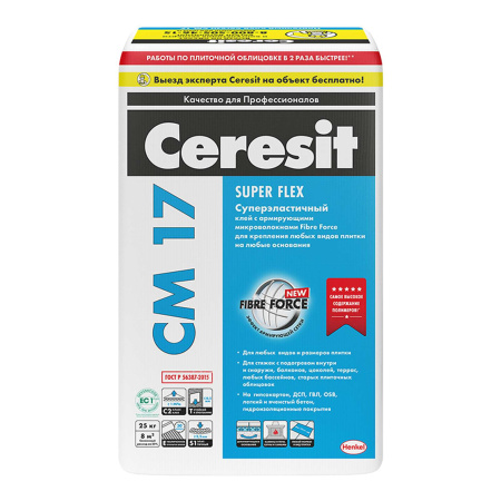 Клей для плитки высокоэластичный Ceresit CM 17 25 кг