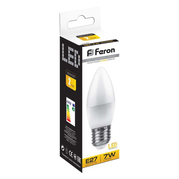 Лампа светодиодная Feron LB-97 Свеча E27 7W 175-265V 2700K