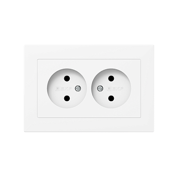 Розетка 2-м СП Эпика 16А без заземл. без защ. шторок с рамкой механизм бел. EKF UP1-SOW-200