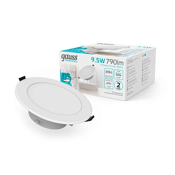 Светильник светодиодный Elementary Downlight 9.5Вт 4000К IP54 790лм 185-250В 110х44мм ДВО кругл. встраив. бел. GAUSS 999420209
