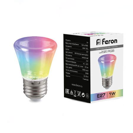 Лампа светодиодная Feron LB-372 Колокольчик прозрачный E27 1W RGB быстрая смена цвета