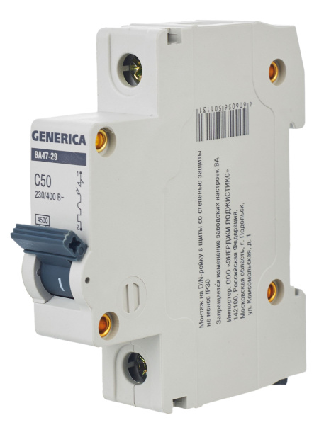 IEK GENERICA Авт. выкл. ВА47-29 1Р 50А 4,5кА х-ка С