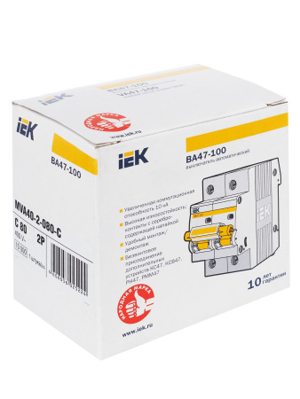 IEK KARAT Автоматический выключатель ВА 47-100 2Р 80А 10 кА х-ка С