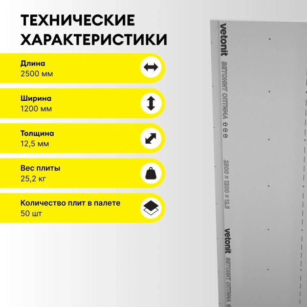 Гипсокартон Vetonit (Gyproc) Оптима 12,5х1200х2500 мм (50)