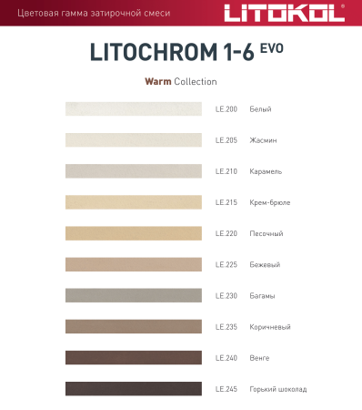 Затирка цементная Litokol Litochrom 1-6 EVO LE.205 жасмин 2 кг с противогрибковыми свойствами 