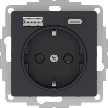 Systeme Electric AtlasDesign Карбон Розетка 16А с USB A+C (5В/2,4А/3 А, 2х5В/1,5А), мех