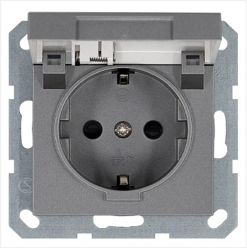 Розетка 1-м Shuko 16А IP20 с заземл. защ. шторки с крышкой механизм алюм. Jasmart G5505S