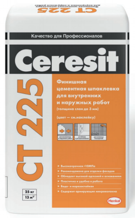 Шпатлевка финишная цементная Церезит CT 225 Серая 25 кг