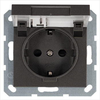 Розетка 1-м Shuko 16А IP20 с заземл. защ. шторки с крышкой механизм мокко Jasmart G5505Z