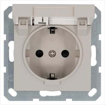 Розетка 1-м Shuko 16А IP20 с заземл. защ. шторки с крышкой механизм тауп Jasmart G5505T