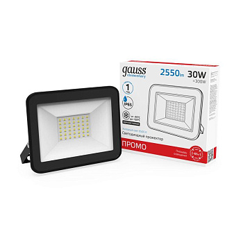 Gauss Прожектор Elementary 30W 2700lm 6500К 200-240V IP65 PROMO черный LED