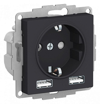 Systeme Electric AtlasDesign Карбон SO + USB Розетка A+A, 5В/2,4А, 2х5В/1,2 А, механизм