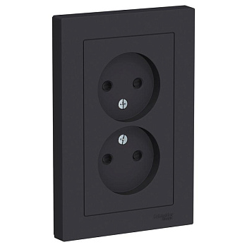 Systeme Electric AtlasDesign Карбон Розетка б/з двойная, со шторками,16А, в сборе