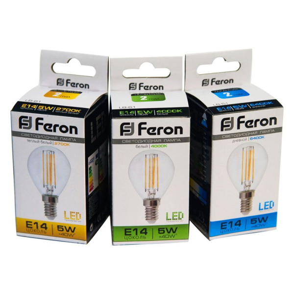 Лампа светодиодная Feron LB-61 Шарик E14 5W 230V 4000K