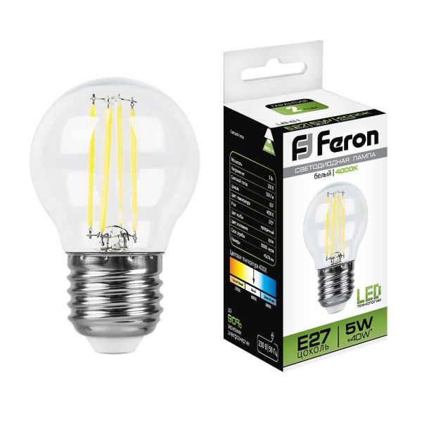Лампа светодиодная Feron LB-61 Шарик E27 5W 230V 4000K