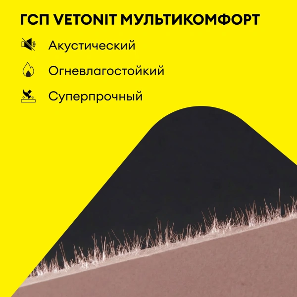 Гипсокартон Vetonit (Gyproc) Мультикомфорт 12,5х1200х2000 мм звукоизоляционный влаго-огнестойкий (48)