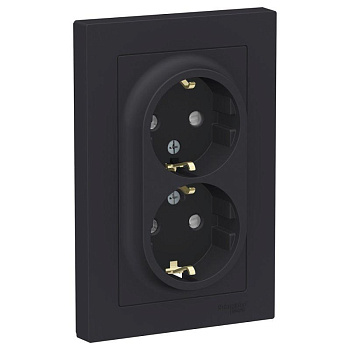 Systeme Electric AtlasDesign Карбон Розетка с/з двойная, со шторками, 16А, в сборе