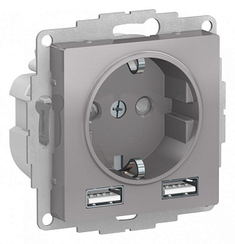 Systeme Electric AtlasDesign Алюминий SO + USB Розетка A+A, 5В/2,4А, 2х5В/1,2А, механизм