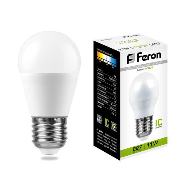 Лампа светодиодная Feron LB-750 Шарик E27 11W 175-265V 4000K 25950